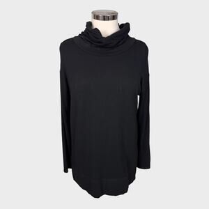 Liz Claiborne Weekend Small Black Turtleneck Long Top Rayon Spandex Blend